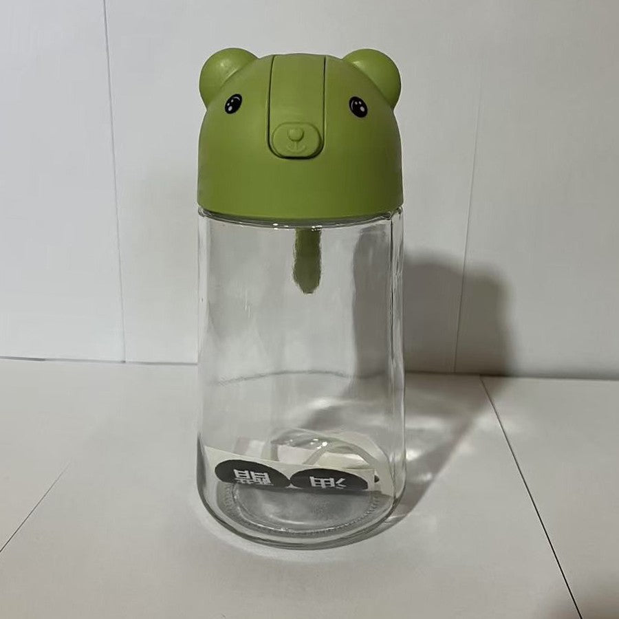 Recipient de ulei, Flippy, Model Ursulet, Sticla pentru Lichide de Bucatarie, Inchidere Deschidere Automata, 18.5 x 13 cm, Volum 630 ml, Verde