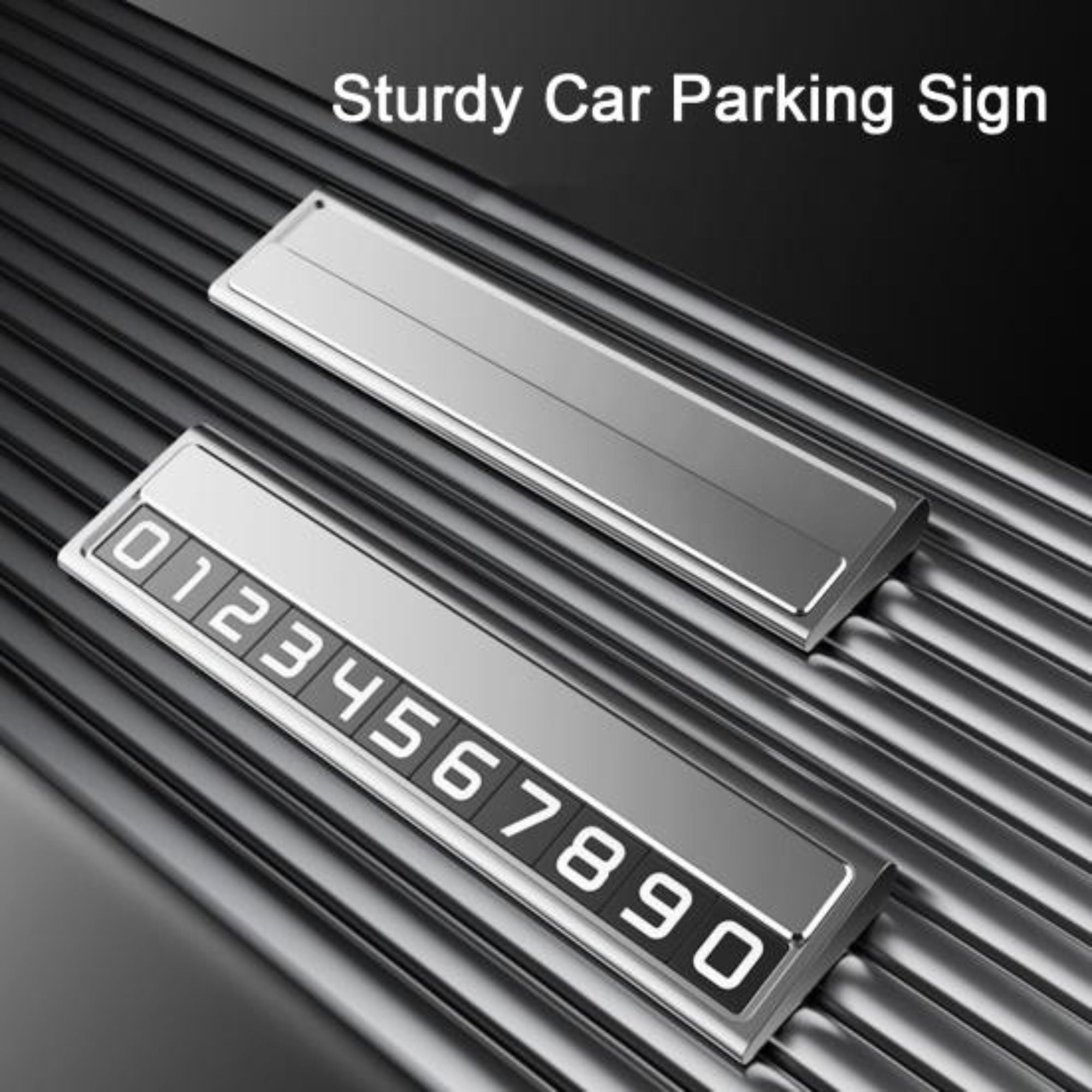 Suport Auto Numar Telefon Parcare, Design Metalic cu Capac, Afisaj Ascuns Rabatabil, Cifre Magnetice Fluorescente, 11.8 x 3 x 1 cm, Negru