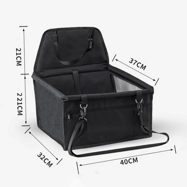 Scaun Auto pentru Animalele de Companie, Cos Auto pentru Animale, cu Prindere de Scaun si Centura de Siguranta, 41 x 34 x 28 cm, Negru