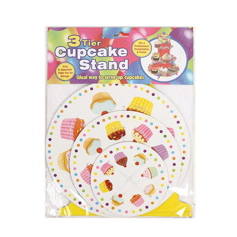 Suport Prajituri, 3 Etaje, Design de Petrecere, pentru Prajituri, Candy Bar, din Carton, Galben/Multicolor
