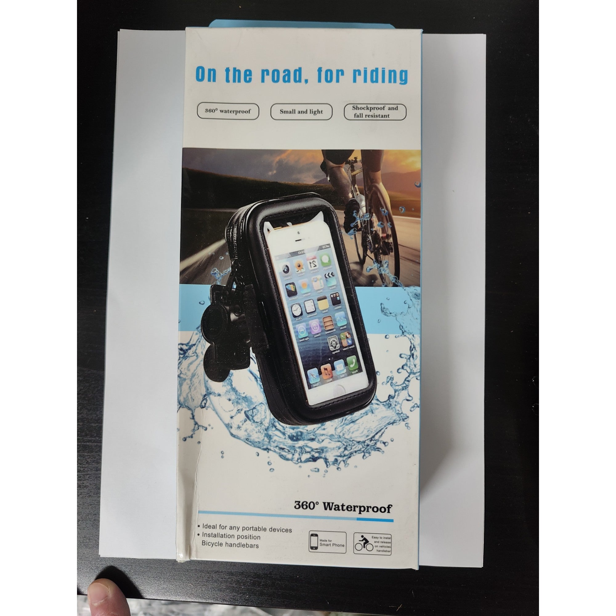 Suport husa telefon mobil pentru bicicleta si motocicleta, rezistent apa si socuri, touchscreen, 360 rotativ, negru, marime L ≤ 5.5 inch