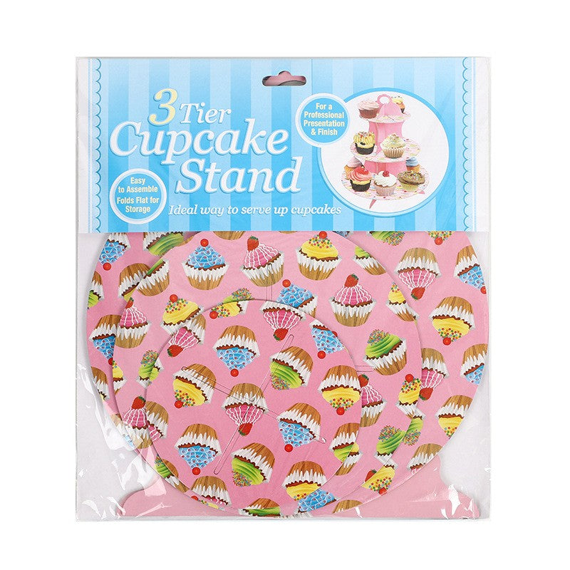 Suport Prajituri, 3 Etaje, Design de Petrecere, pentru Prajituri, Candy Bar, din Carton, Roz/Multicolor