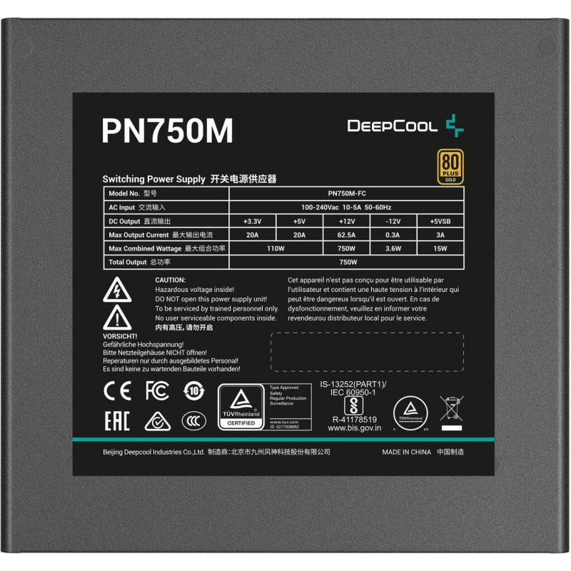SURSA DeepCool "PN750-M", 750W, certificare 80 Plus Gold, active PFC, full bridge SRC LLC si DC to DC, non-modular, fan 120mm, negru, "R-PN750M-FC0B-JGEU"