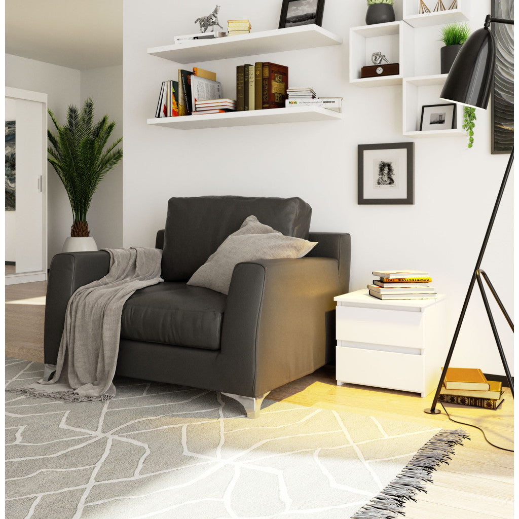 Noptiera cu 2 sertare, din PAL laminat, 40x35x40 cm, alb mat