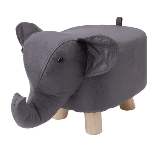 Taburet pentru Copii, Flippy, Scaun Tip Taburet, Model Elefant, din Lemn Masiv, Scaun pentru Copii, 30 x 25 x 25 cm, Gri inchis