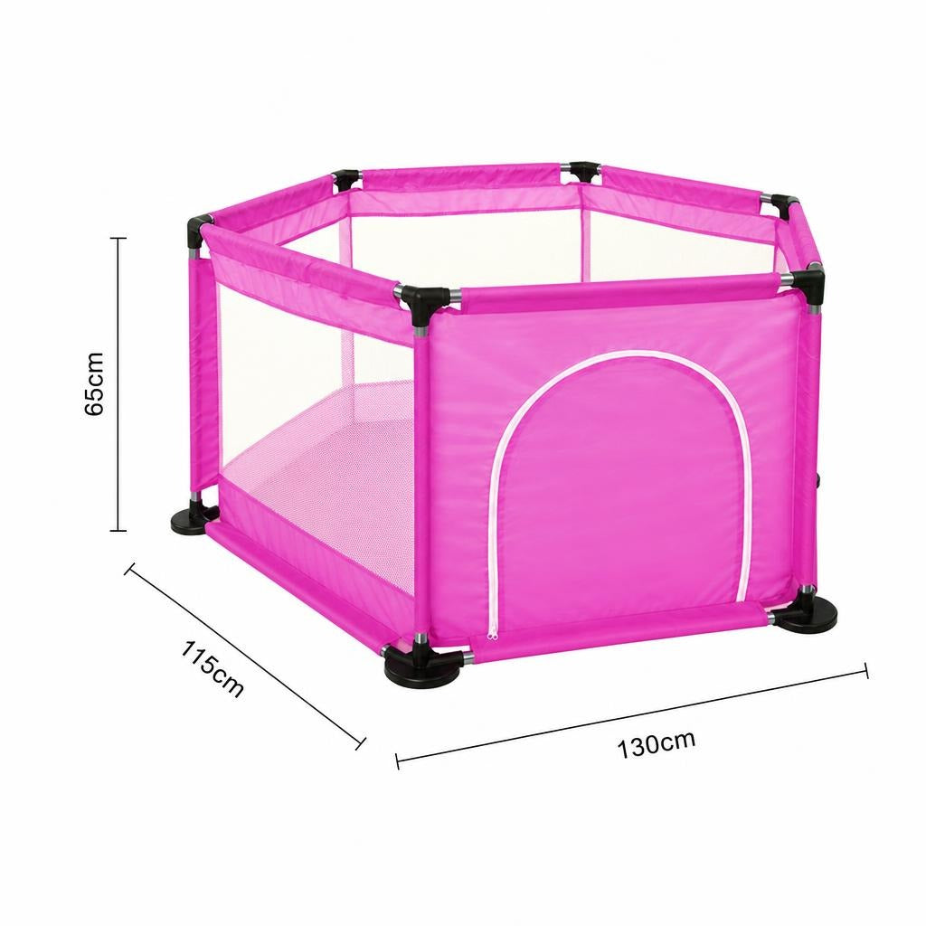 Tarc de Joaca si Siguranta pentru Copii DNT-104, Dimensiuni 130 x 115 x 65 cm, Structura de Protectie pentru Interior, Fucsia