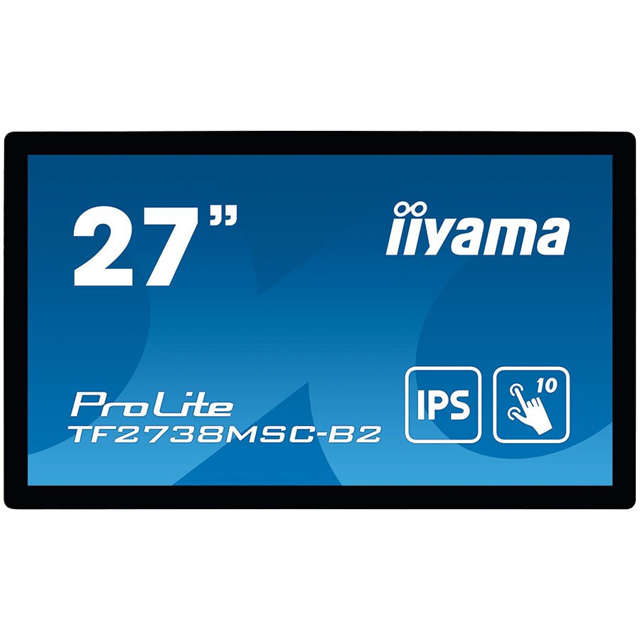 IIYAMA Monitor 27" PCAP Bezel Free 10-Points Touch, 1920x1080, IPS panel,DVI,HDMI,DP,425cd/mp,1000:1,5ms,Landscape,Portrait or Table mount,2x3W, MultiTouch "TF2738MSC-B2"