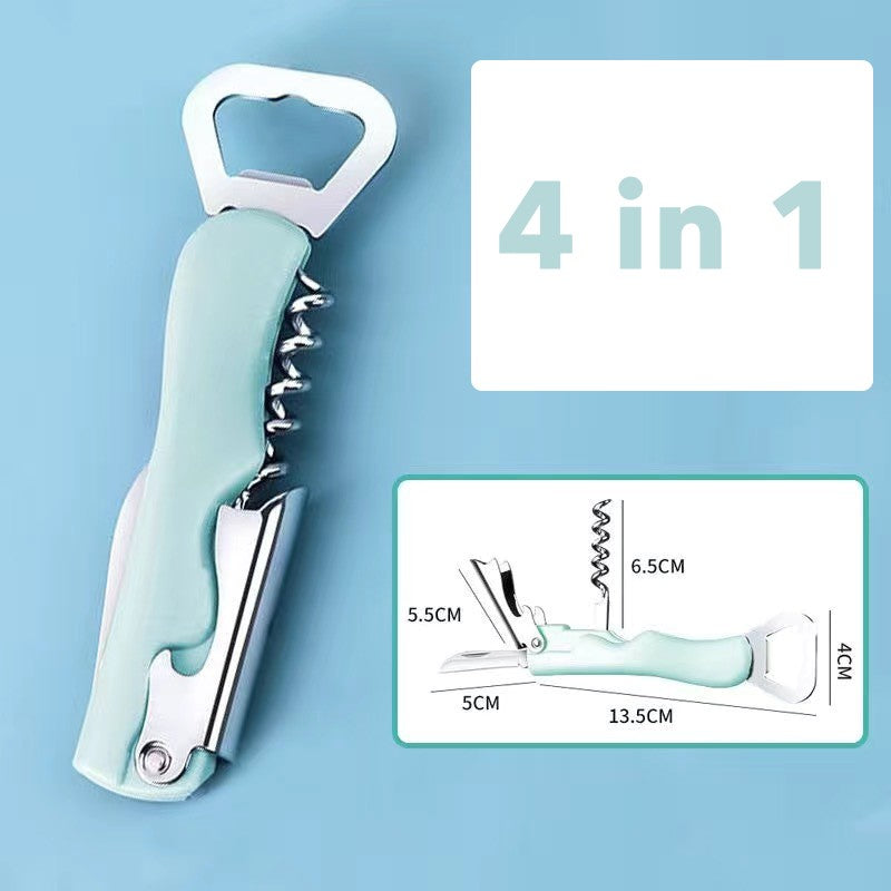 Tirbuson de Sticle 4 in 1, Desfacator de Sticle Multifunctional, din Inox cu Maner Anti Alunecare, 13.5 x 4 cm Verde