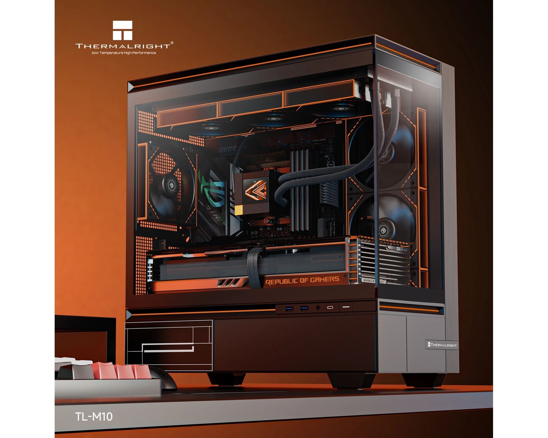 CARCASA Thermalright "TL-M10", mid tower, sticla securizata, fara PSU, 4 ventilatoare incluse (3x TL-C12RB-S V2 + 1x TL-C12C-S 120mm), H max cooler 185mm, USB-C, 2x USB 3.0, negru, ARGB, "TL-M10 Black FAN4-C"