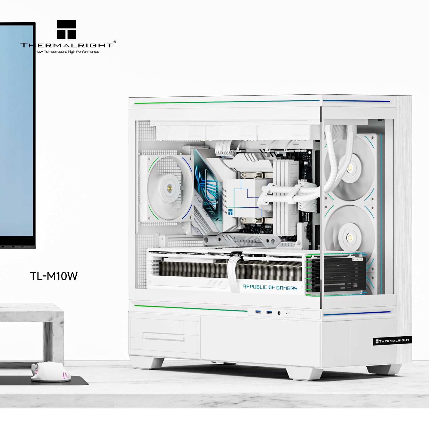 CARCASA Thermalright "TL-M10", mid tower, sticla securizata, fara PSU, max 9xfan, H max cooler 185mm, USB-C, 2x USB 3.0, alb, "TL-M10 White"
