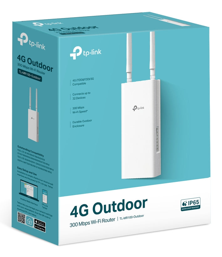 ROUTER TP-Link wireless exterior 300Mbps, 1 × Nano SIM Card, 1 × Port WAN/LAN 100 Mbps (intrare PoE), 2 x antene LTE detasabile "TL-MR100-Outdoor" - 393965