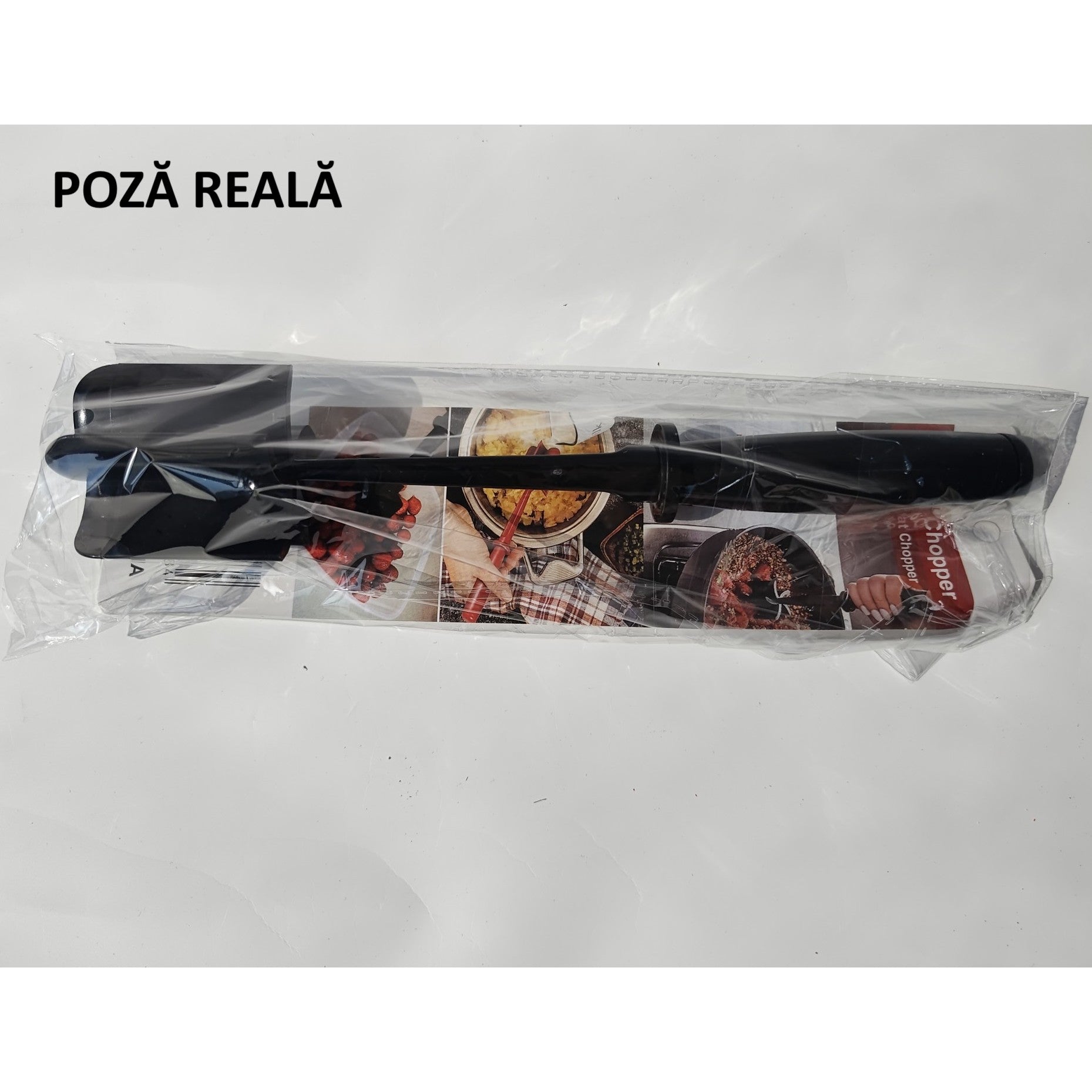 Tocator de Carne Manual, cu Lama pentru Tocarea si Amestecarea Carnii, 28x6cm, cu 5 Lame Curbate, Rezistent la Caldura, Multifunctional, Plastic Rezistent, Negru