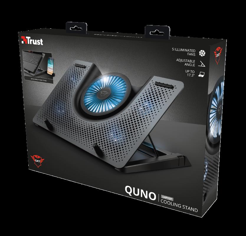 STAND TRUST "GXT 1125 Quno" notebook 17", sita aluminiu, 4 x fan 5cm, 1 x fan 13 cm, LED albastru, negru, "TR-23581"