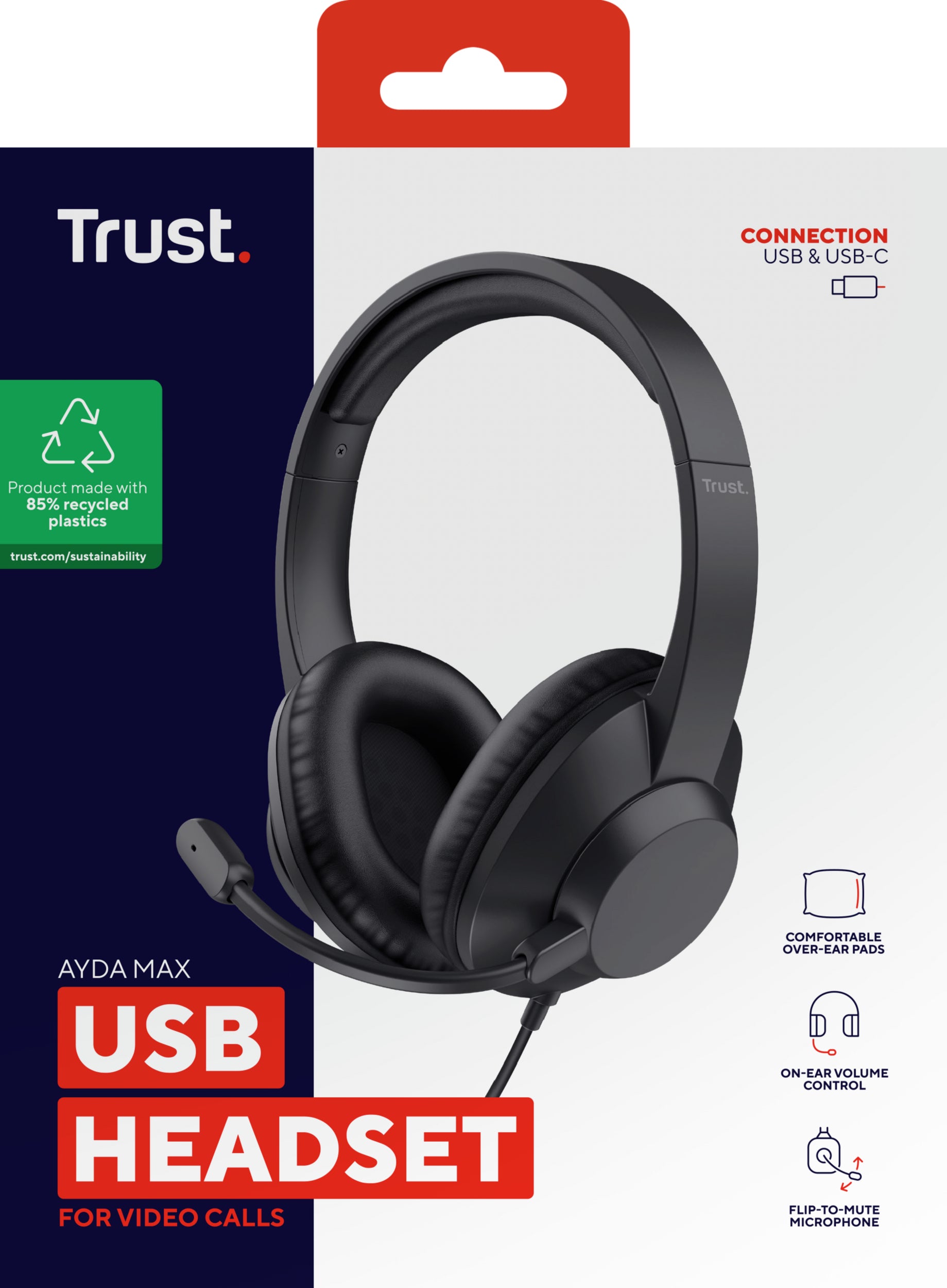 Casti Trust cu fir Ayda Max USB negru "TR-25461"