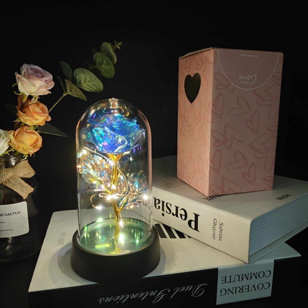 Trandafir in Cupola, cu Lumina Led Multicolora, Baterii, 8.5 x 15 cm, Albastru