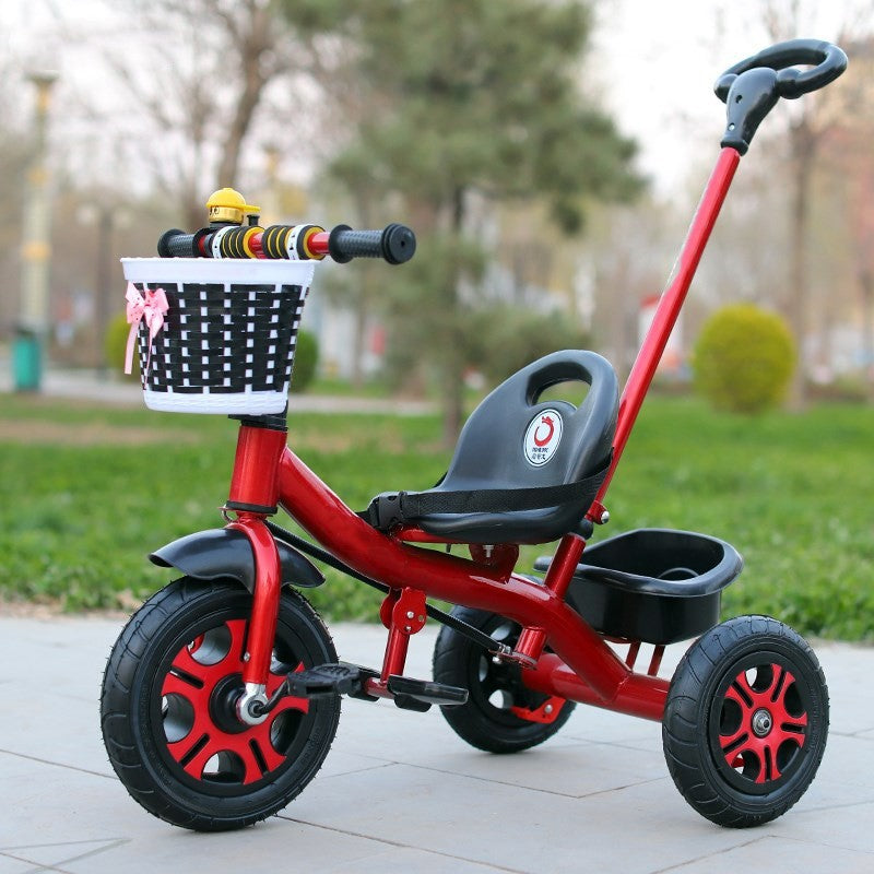 Tricicleta pentru Copii, Tricicleta Model Mickey, Ghidon cu Cos pentru Depozitare, Maner Impingere, Varsta 1-5 Ani, 80 x 60 x 53 cm, Rosu