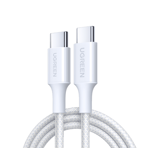CABLU alimentare si date Ugreen, "L501", Fast Charging Data Cable pt. smartphone, USB Type-C la USB Type-C 60W / 3A, braided, 1m, alb "35254"