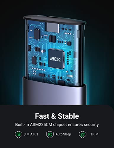 RACK extern Ugreen, "CM400" pt SSD M.2 NVMe/PCIE compatibile cu form factor 2280, 2260, 2242 si 2230, cablu 50 cm USB-C la USB-C, 10Gbps, aluminiu, gri "10902" - 6957303819027