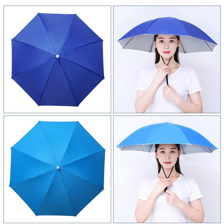 Umbrela de Cap, Diametru 69 cm, Snur Reglabil de Cap, Protectie UV/Ploaie, Albastru Inchis