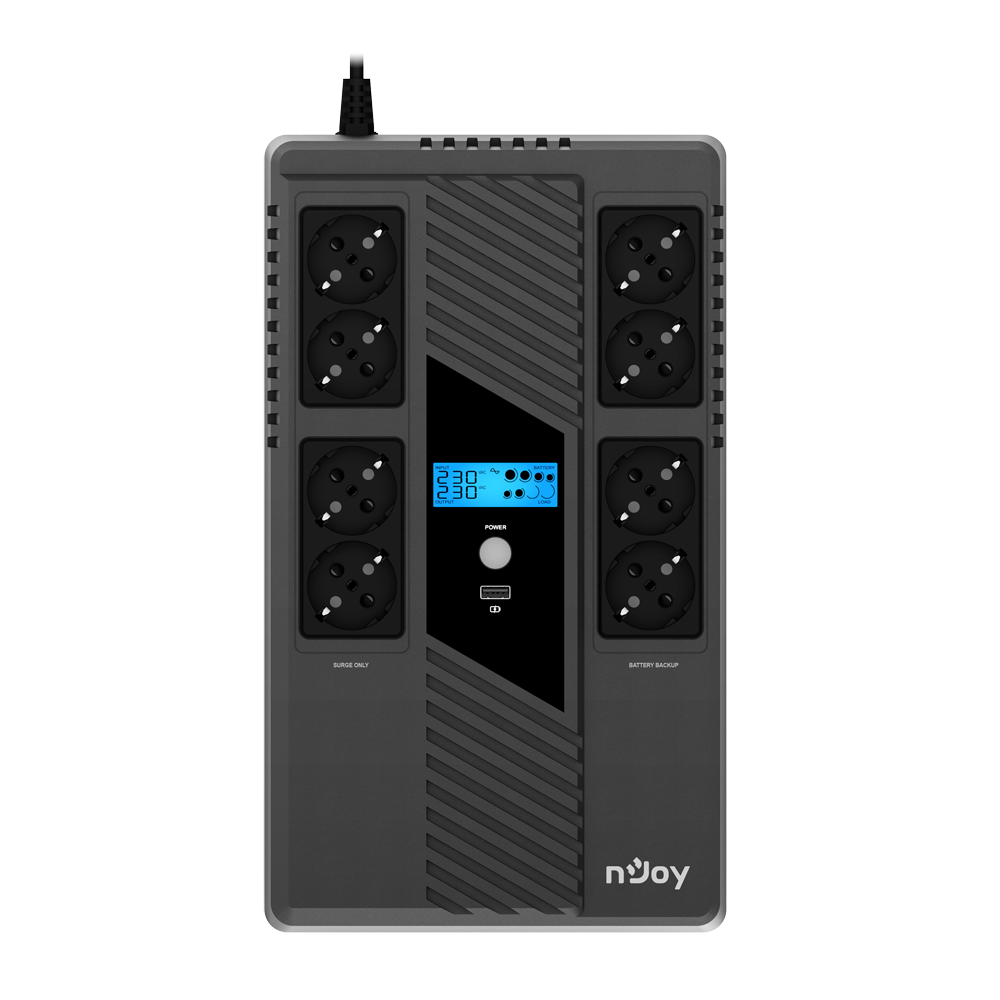 UPS Njoy "Token 800", Line int., brick, AVR, Schuko x 8, display LCD, back-up 1 - 10 min. "UPCSBLS680TTOAZ01B"