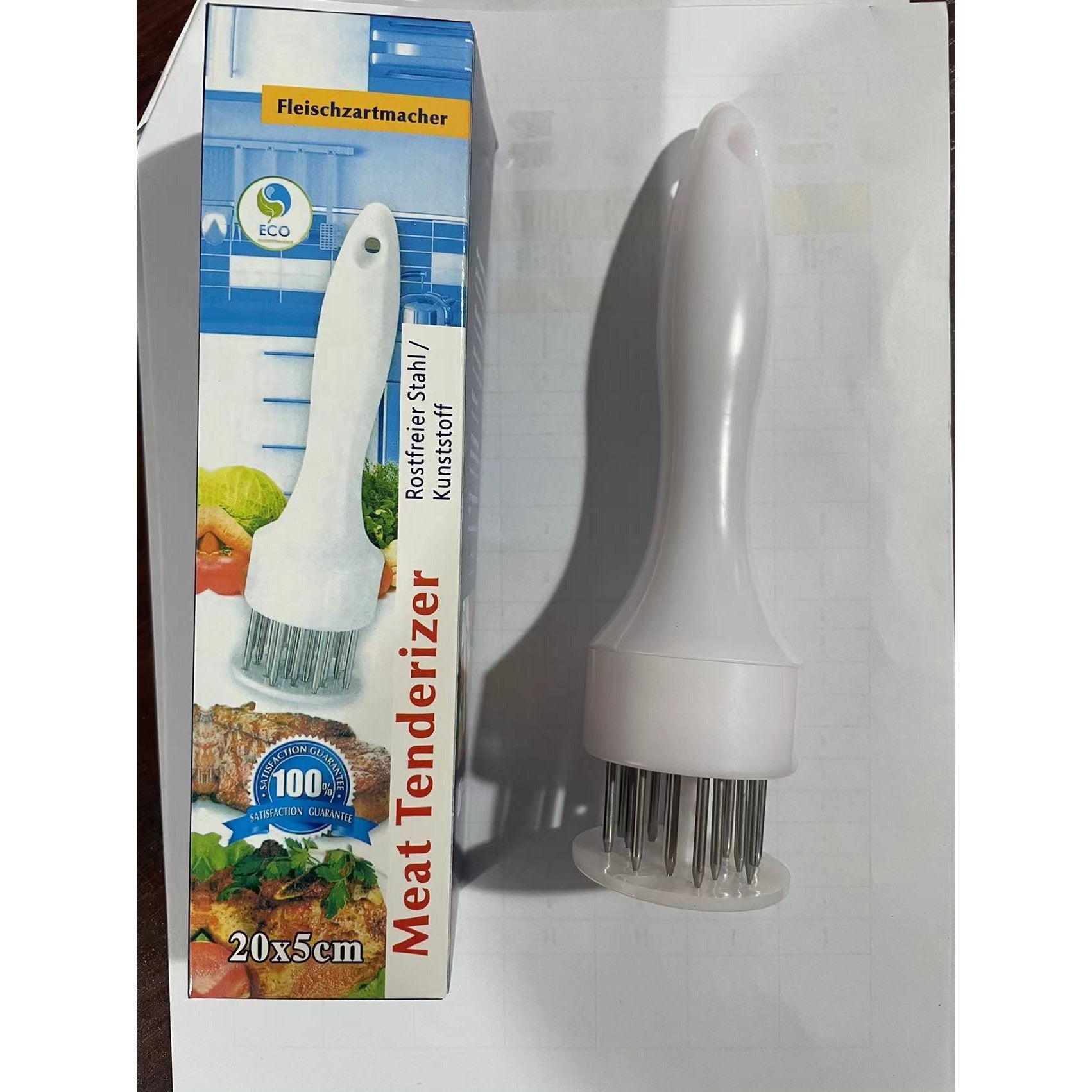 Ustensila pentru fragezit carnea, cu 16 de tije ascutite din inox 304, 20 cm, Alb