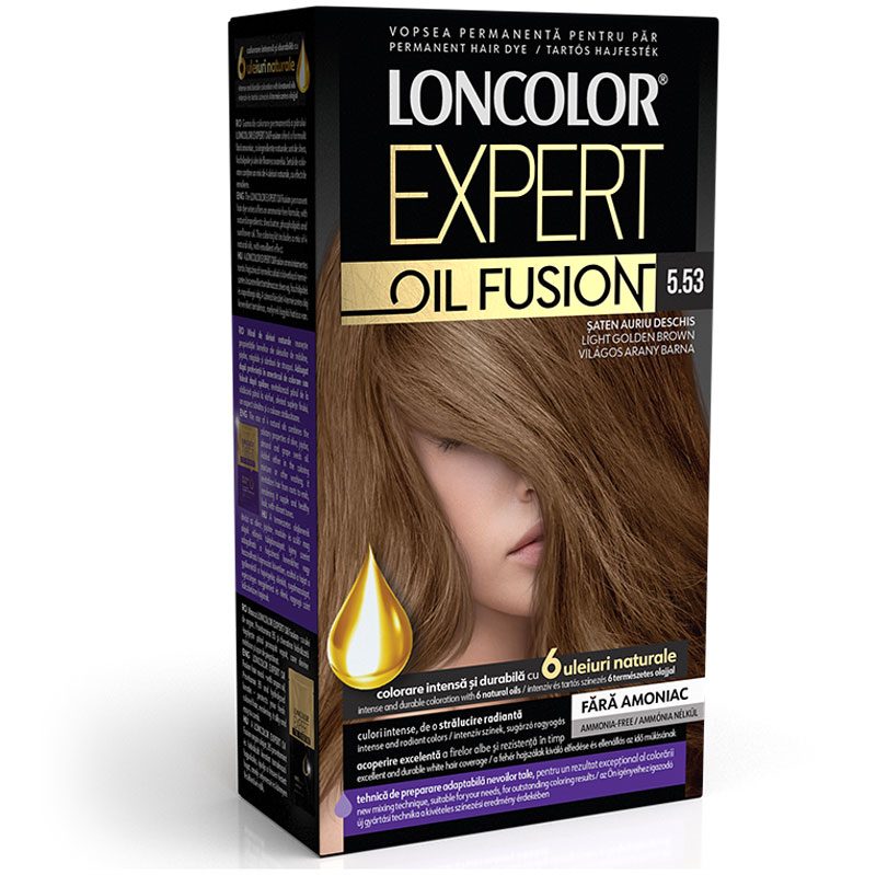 Vopsea pentru Par, Loncolor Expert Oil Fusion, 5.53 Saten Auriu Deschis