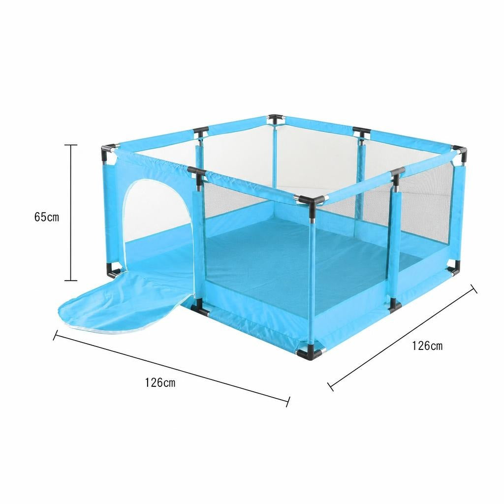 Tarc de Joaca pentru Copii DNT-106, Model Spatiu Fotbal, 126 x 126 x 65 cm, Structura de Protectie pentru Interior, ABS si Poliester rezistent, Albastru Deschis