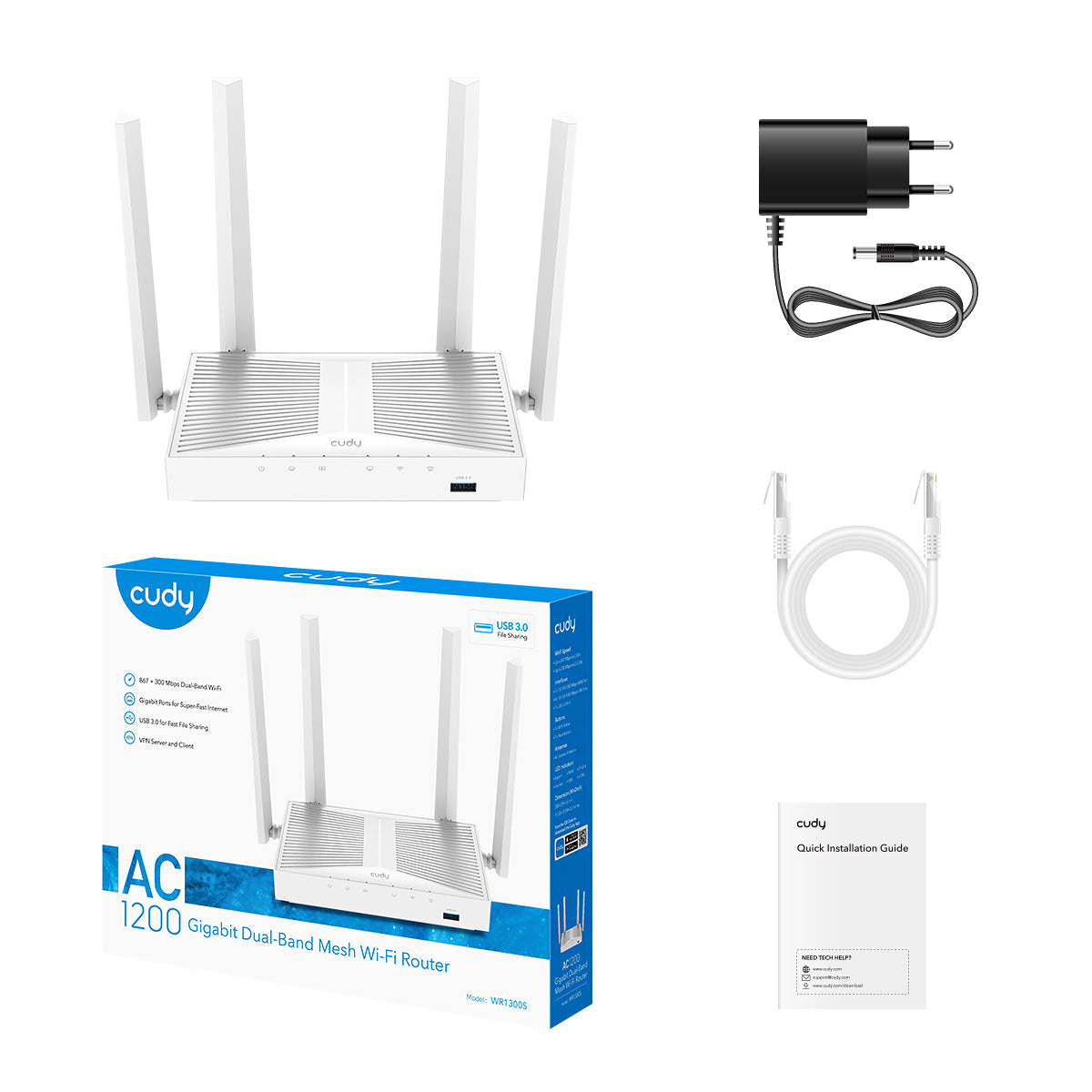 Cudy AC1200 Gigabit Wi-Fi Mesh Router with USB "WR1300S"