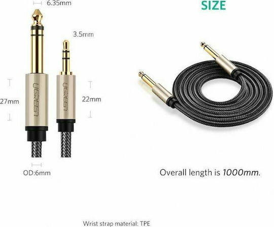 CABLU audio Ugreen, "AV127" TRS jack 3.5 mm (T) la jack 6.35 mm (T), lungime 1m, gri "10625" - 6957303816255