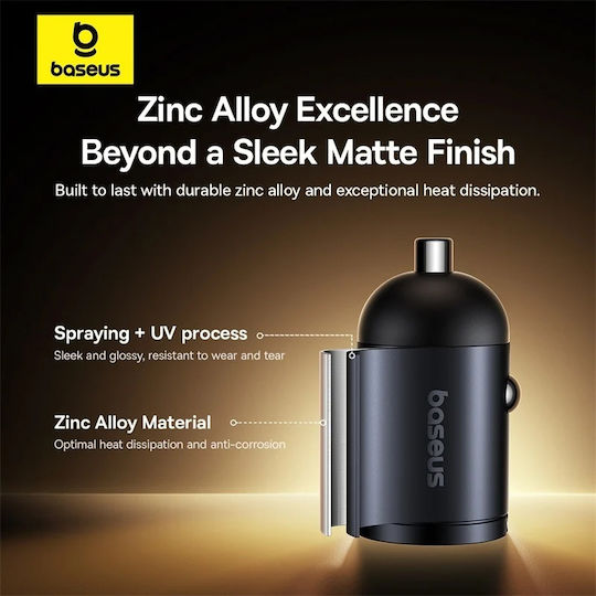 INCARCATOR auto Baseus Tiny Star, Quick Charge 30W, 1 x USB Type-C, 1 x USB, negru "C00035001121-02" - 6932172677206