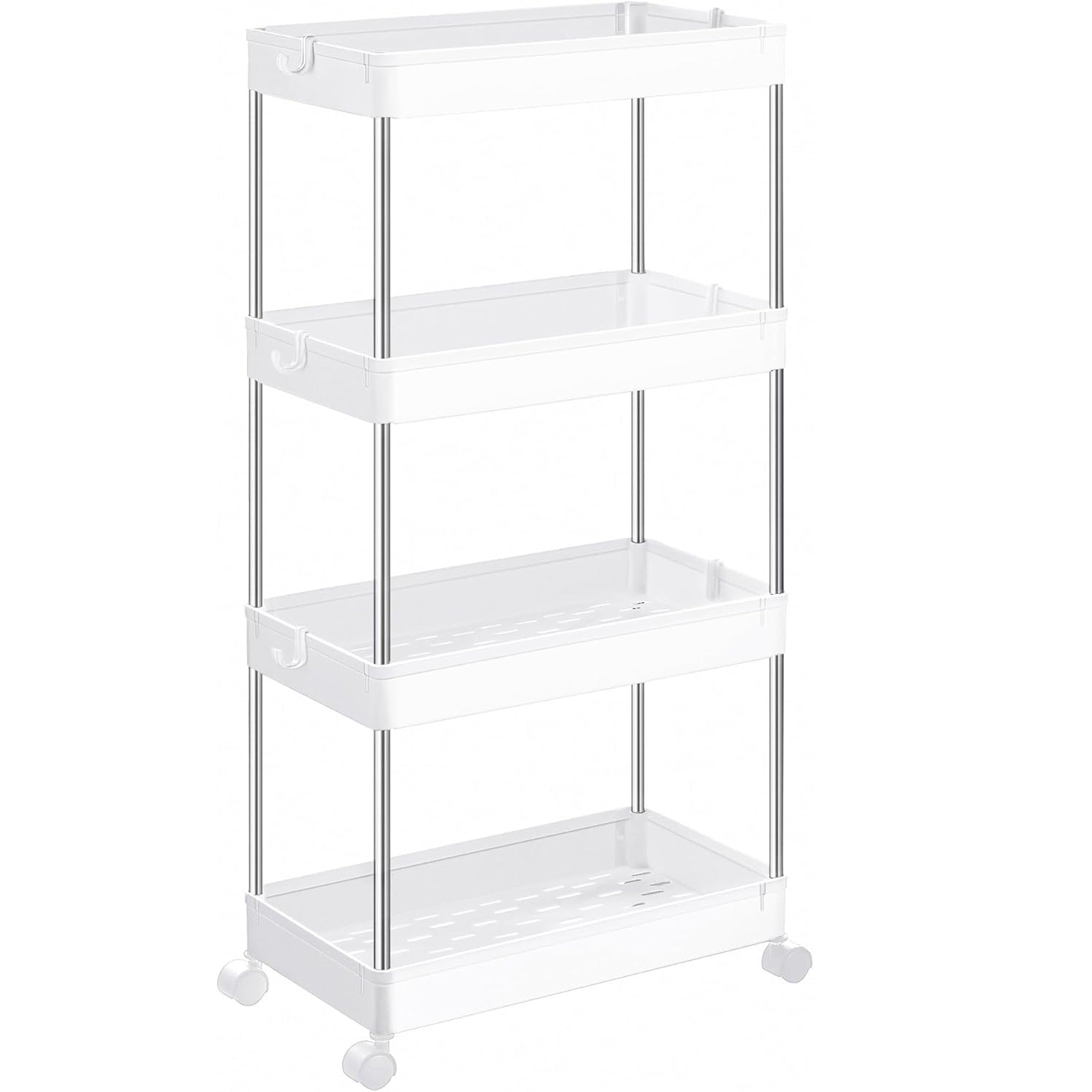 SONGMICS Carucior de depozitare mobil cu roti, pe 4 niveluri, 40x22x87 cm, alb
