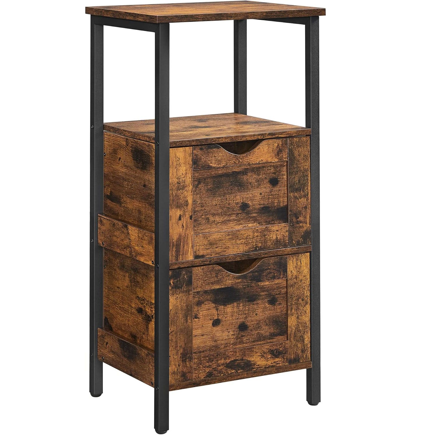 VASAGLE Noptiera inalta, din MDF, cu 2 sertare reglabile, 37x30x80 cm, maro rustic