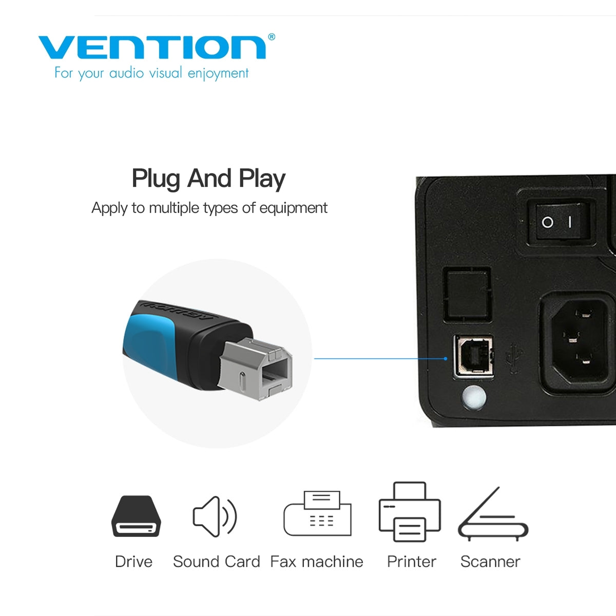 Cablu USB pt. imprimanta Vention, USB 2.0 B (T) la USB 2.0 (T), 10m, 480 Mbps, PVC, negru, "VAS-A16-B1000" -6922794732612