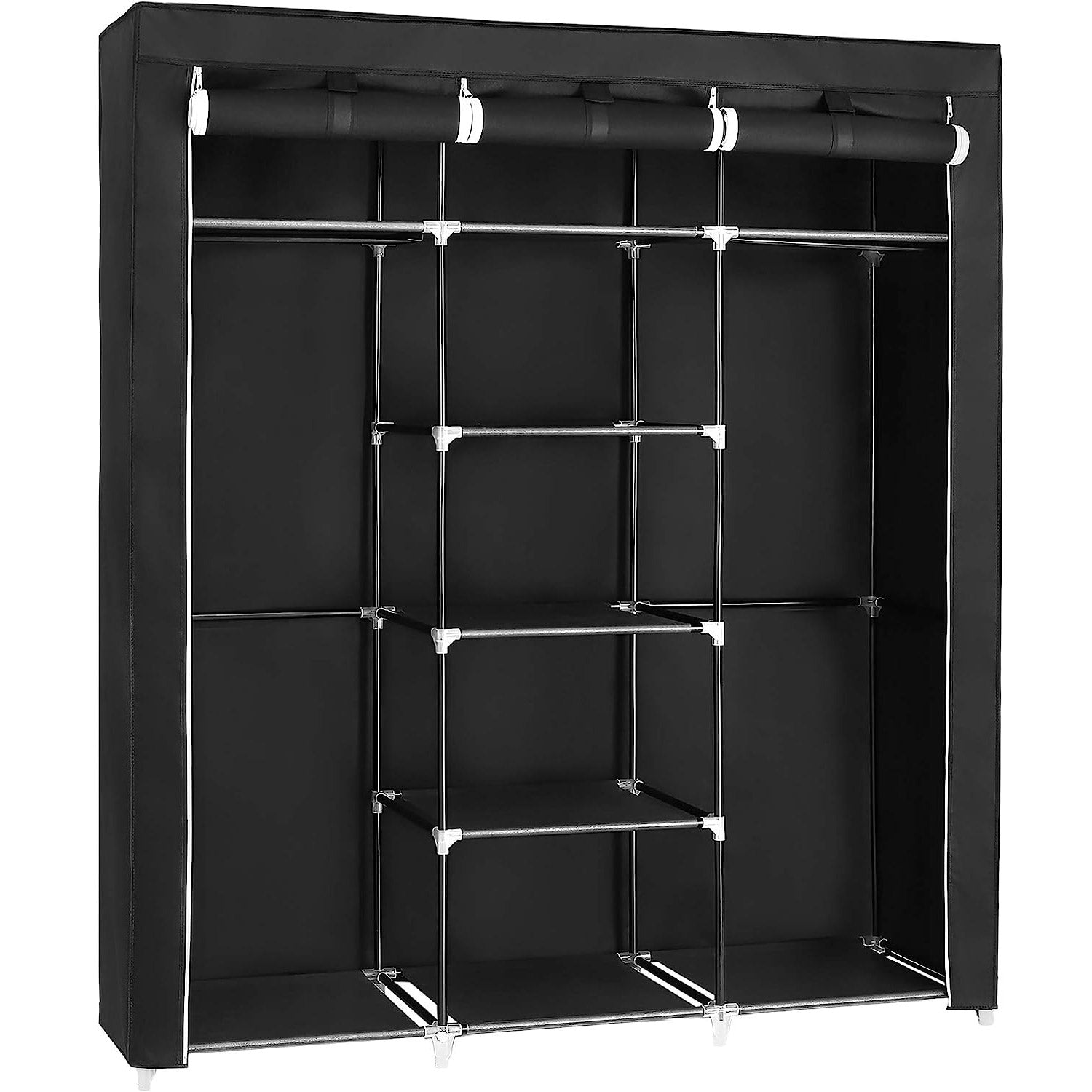 SONGMICS Garderoba pentru depozitarea hainelor, din material textil, cu 2 bare pentru umerase, 45x150x175cm, negru