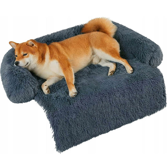 Pat pentru caini, cu margini groase ridicate, antiderapant, husa detasabila, marime M, 76x76x16cm, albastru