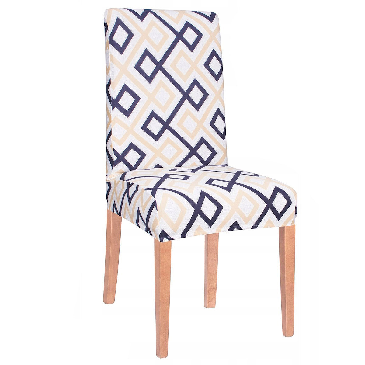 Set 4 huse universale pentru scaun, marime universala, poliester si spandex, 45 cm x 60 cm, romburi, gri albastru