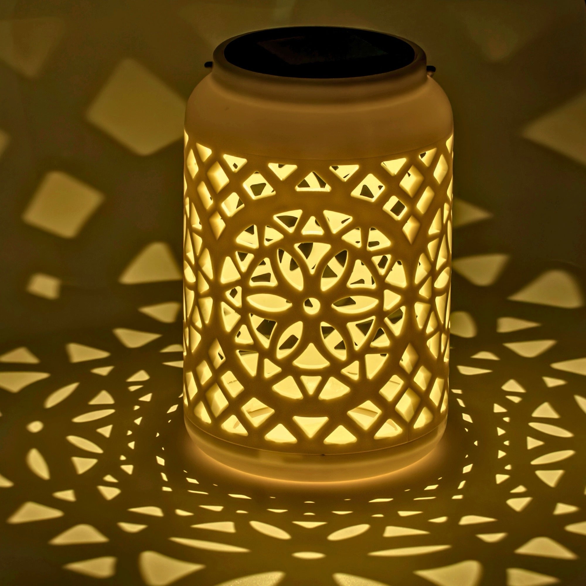 Felinar decorativ solar, LED, pentru exterior, 12x12x18.5cm, alb