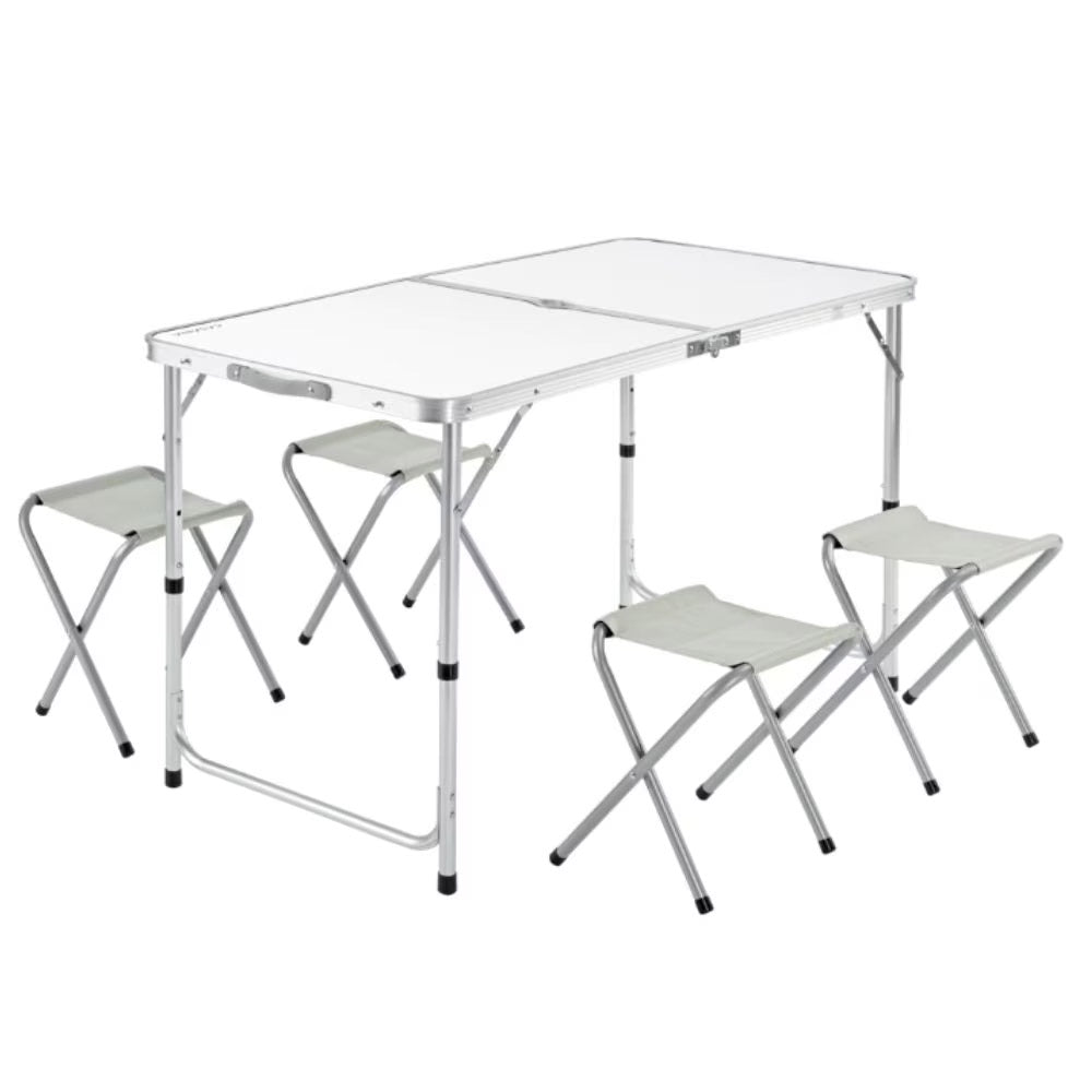 Set masa pliabila reglabila si 4 scaune, tip valiza, gri, 120x60cm