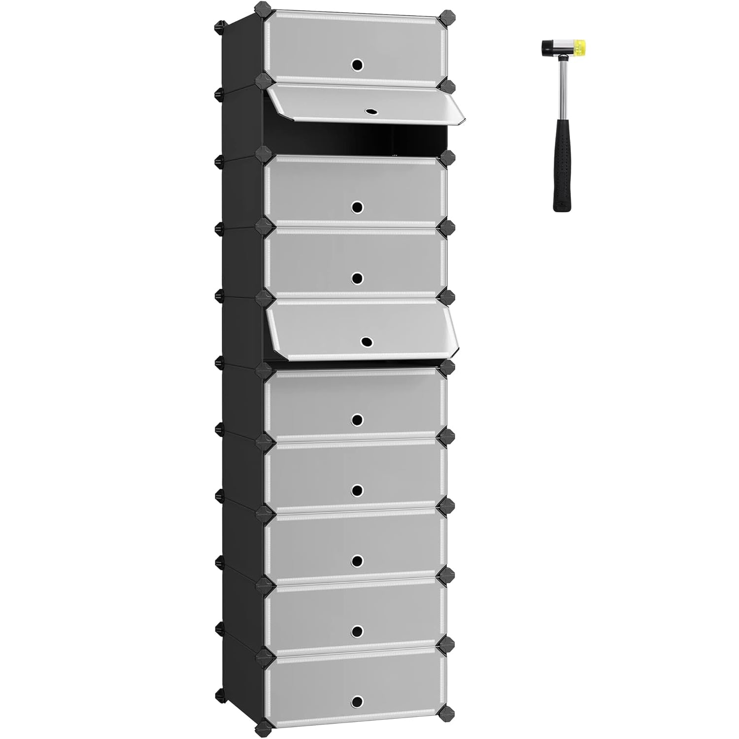 SONGMICS Dulap de depozitare pantofi modular, configurabil cu 10 compartimente, 43x31x173 cm, negru
