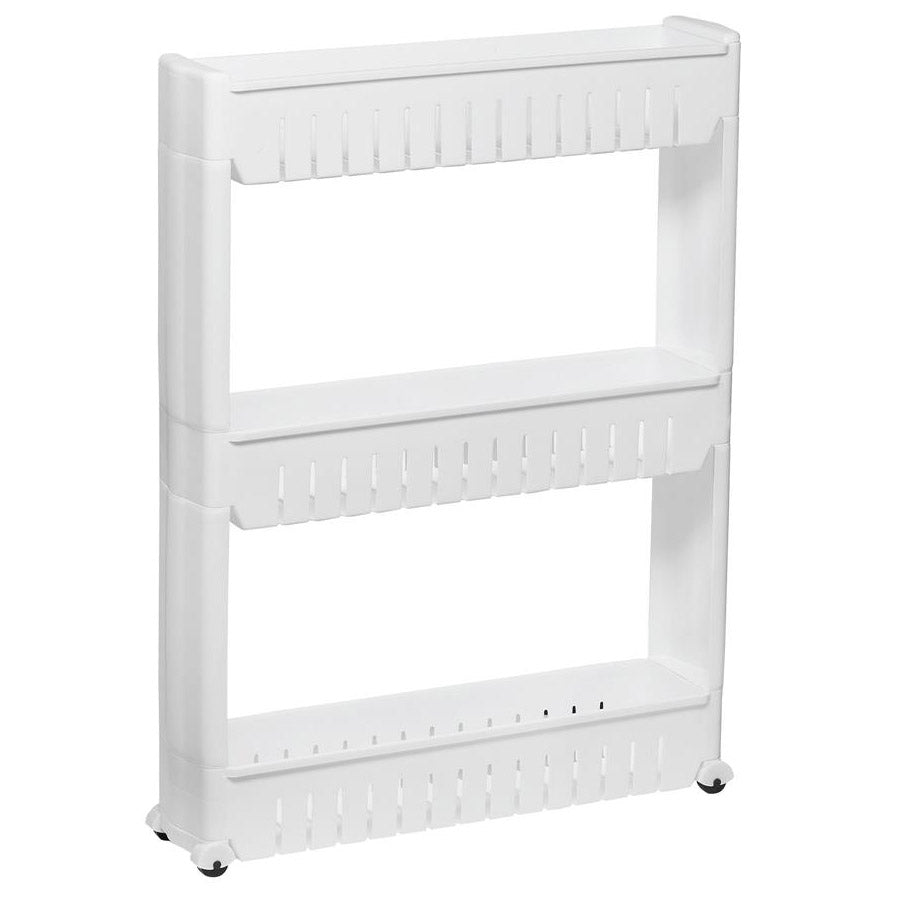 Sistem rafturi de depozitare Sersimo HA110 cu roti pentru bucatarie sau baie cu 3 polite, alb