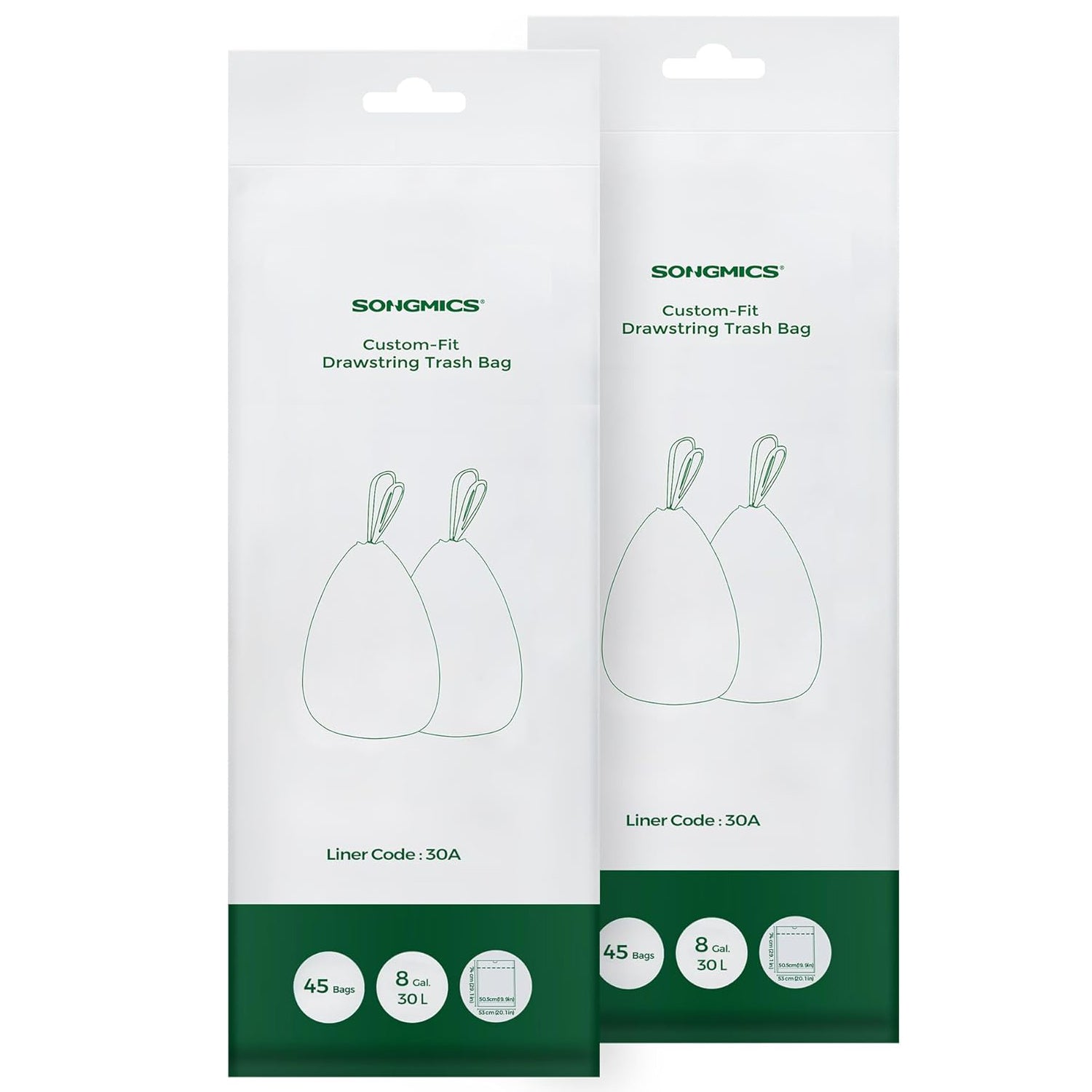 SONGMICS Saci de gunoi pentru cosuri de bucatarie de 30 litri, pre-separate, 90 bucati, alb