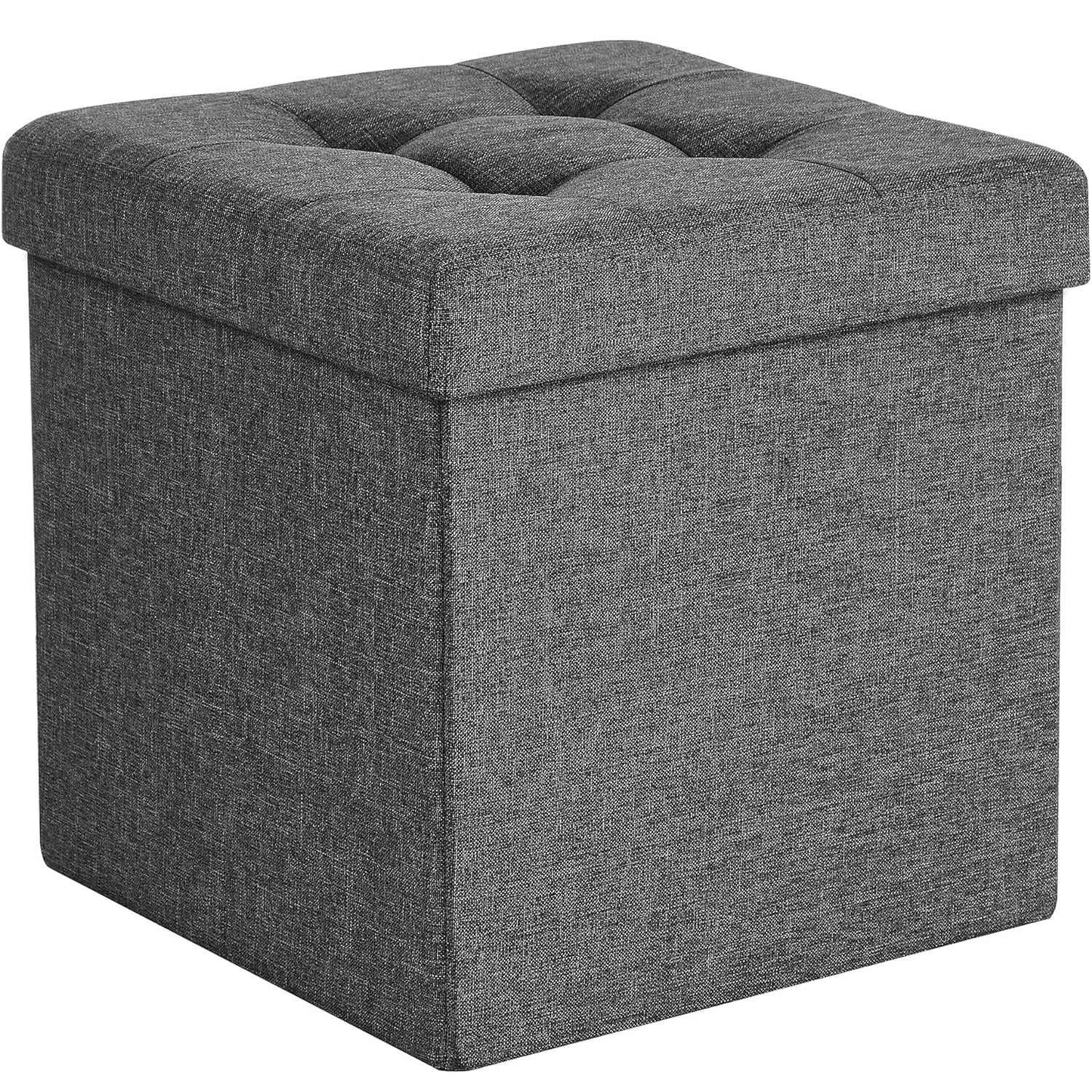 SONGMICS Taburet cu sezut moale, spatiu de depozitare, maxim 300kg, 38x38x38cm, gri inchis