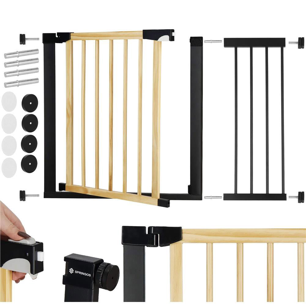 Poarta de siguranta Safety Gate pentru scari, ajustabila, din lemn cu structura otel, 103-110cm, negru maro - 2