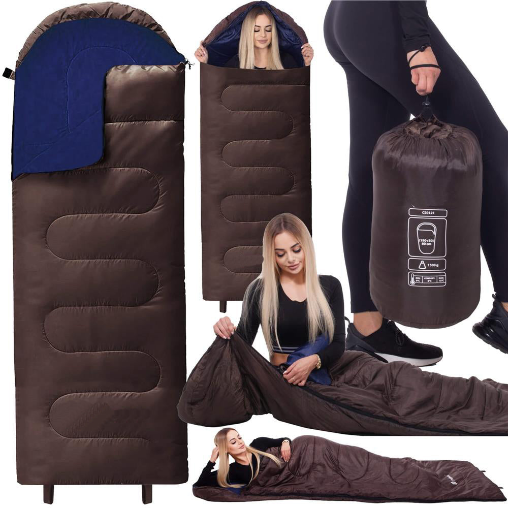 Sac de dormit tip mumie, cu geanta de transport, 220x80cm, 0-15grade, maro