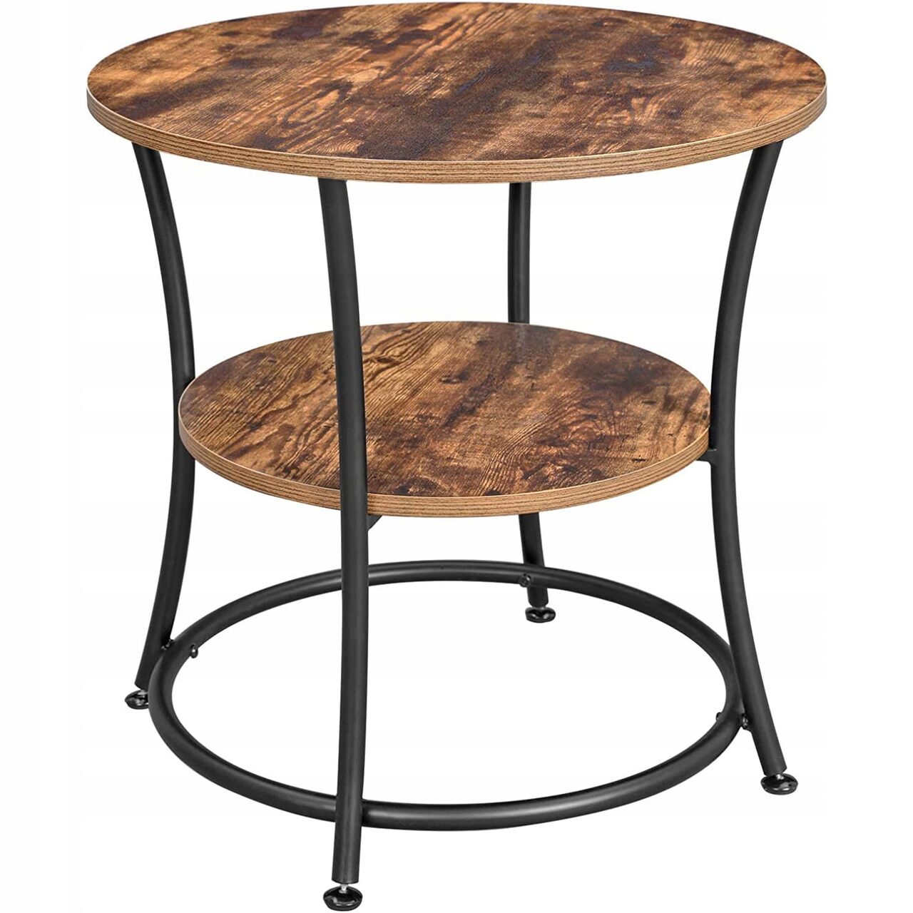 VASAGLE Masuta laterala rotunda, tip noptiera, cu 2 rafturi, cadru de otel, 55x55cm, maro rustic