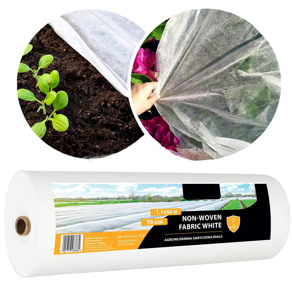 Folie agrotextil, mulcire, antiburuieni, filtru UV, 50 x 1.1metri, 70g/m2, alb