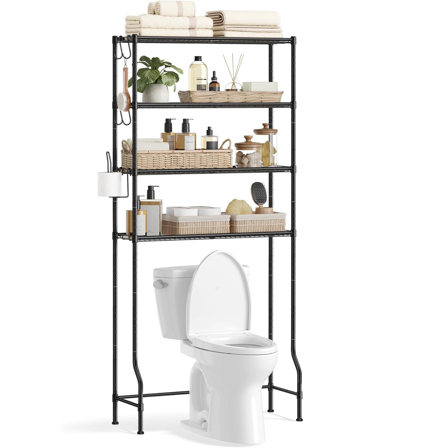 SONGMICS Raft de depozitare pentru baie, suprapunere peste masina spalat sau vas WC, 30x83x176 cm, negru