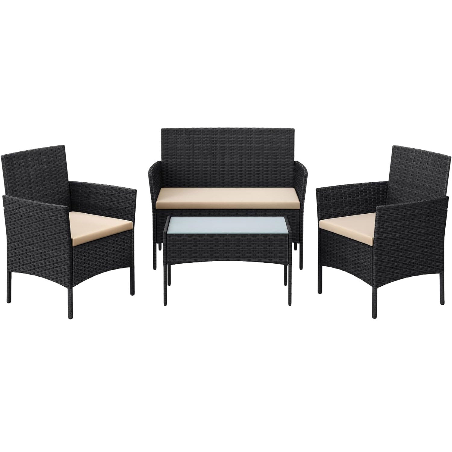 SONGMICS Set de mobilier pentru terasa sau balcon, din poliratan PE, masa, canapea si 2 scaune, negru