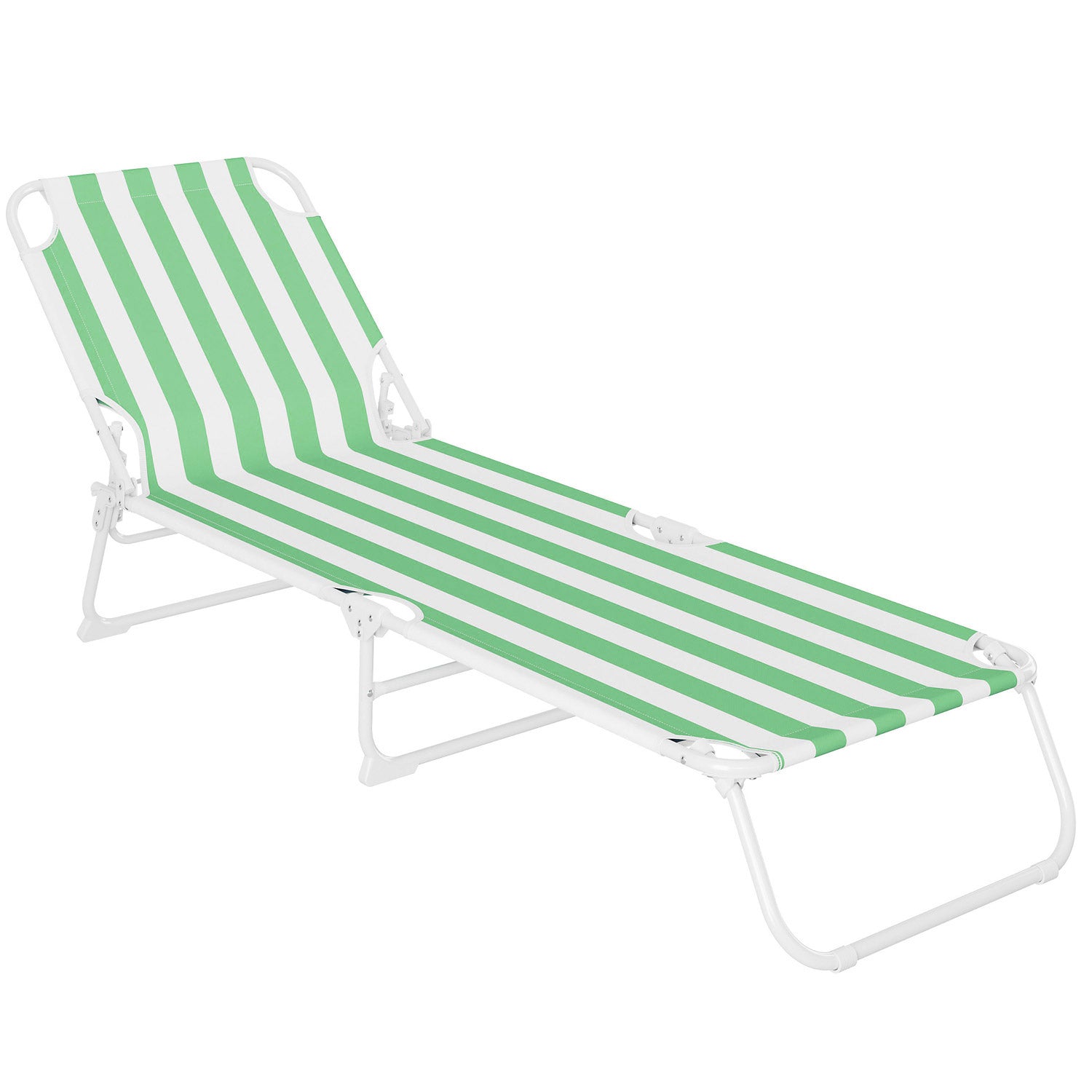 Sezlong pliant, 186 x 56 cm, pentru plaja sau gradina, alb verde, capacitate 110kg