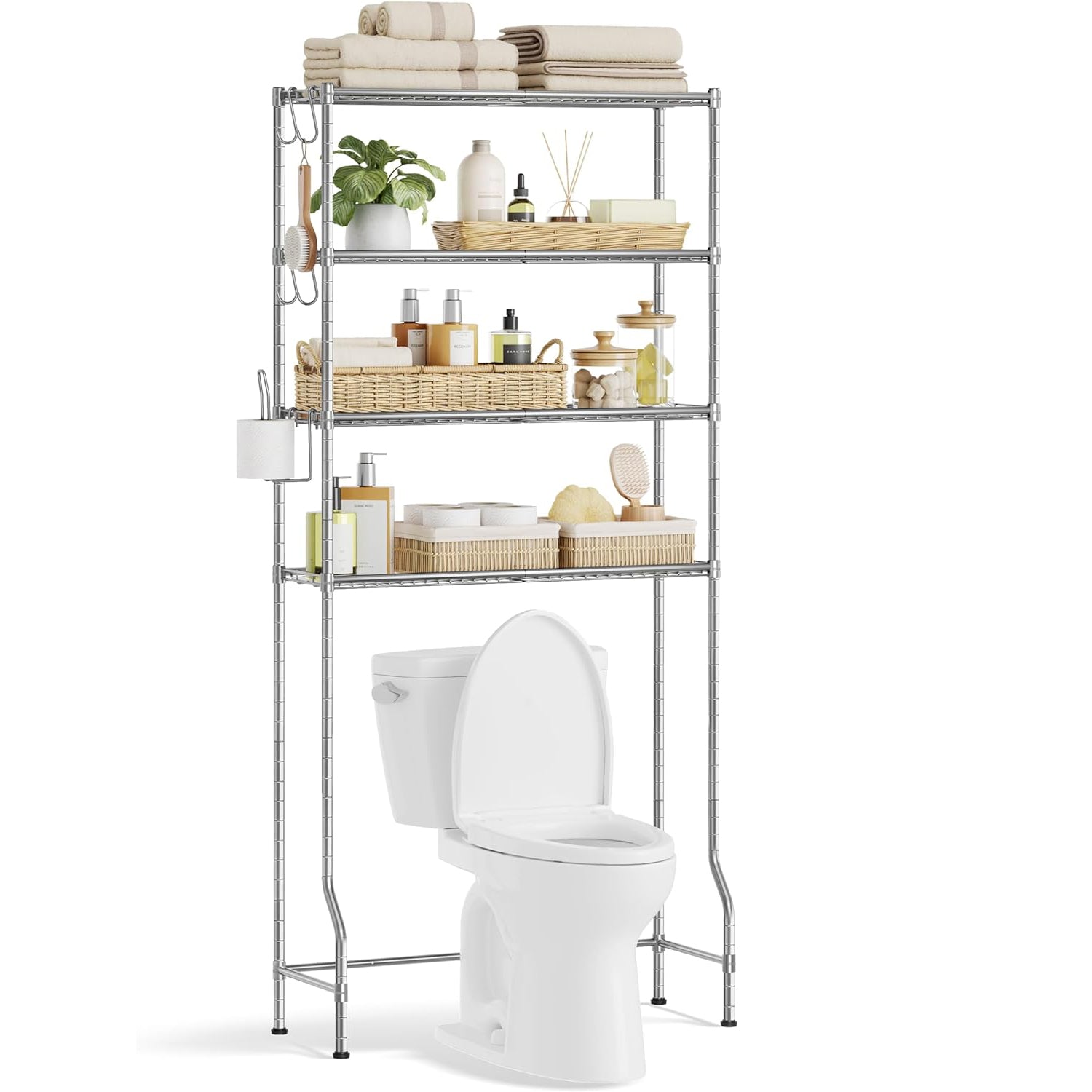 SONGMICS Raft de depozitare pentru baie, suprapunere peste masina spalat sau vas WC, 30x83x176 cm, argintiu